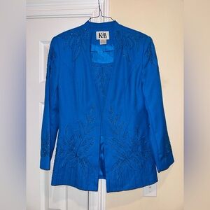 Vintage Women's Blue Embroidered Blazer Maximalist Formal Sz 14